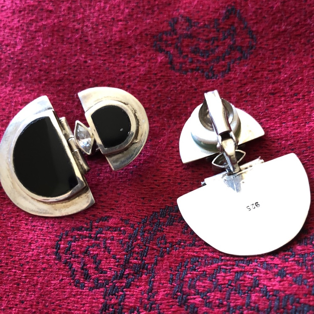 Vintage sterling onyx and zirconia earring.